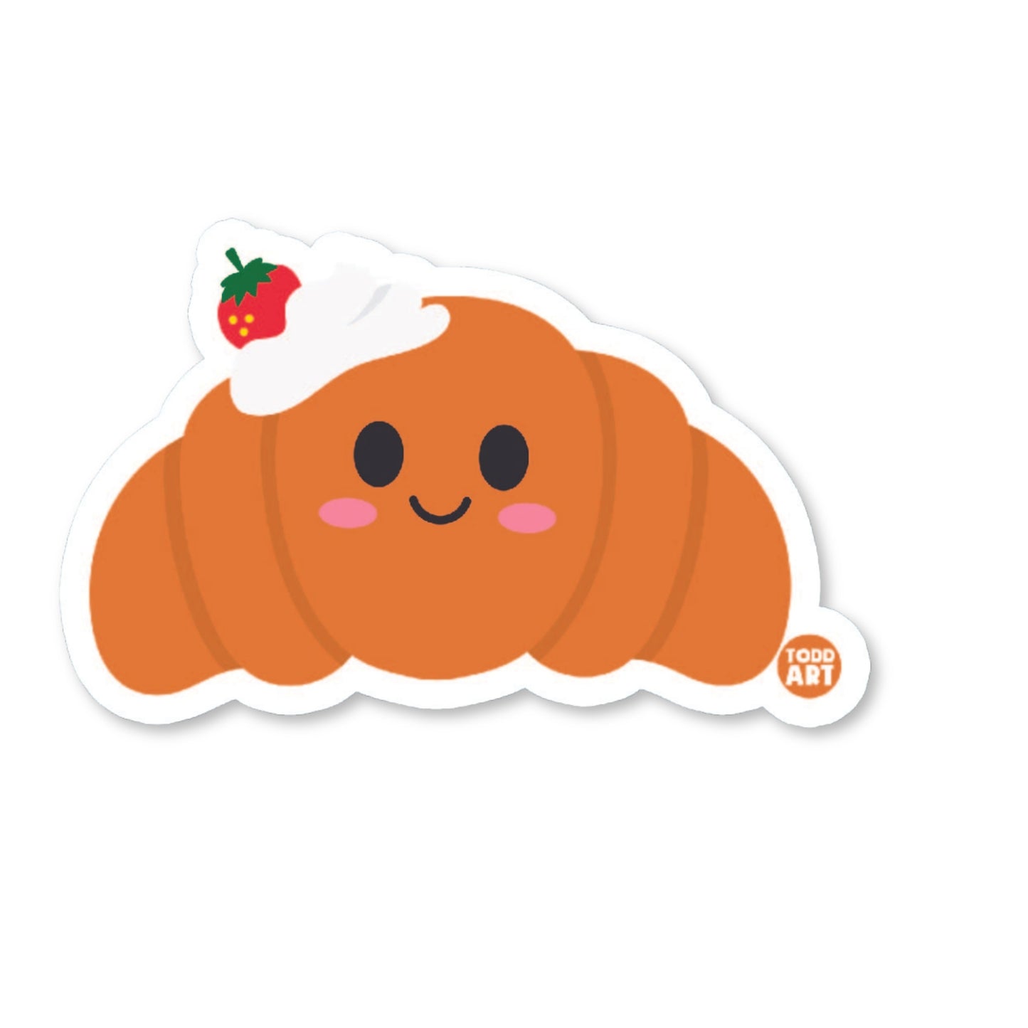 Cute croissant sticker with whipped cream and a strawberry on top