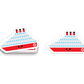 Adorable cruise ship sticker with smiling face and red base
