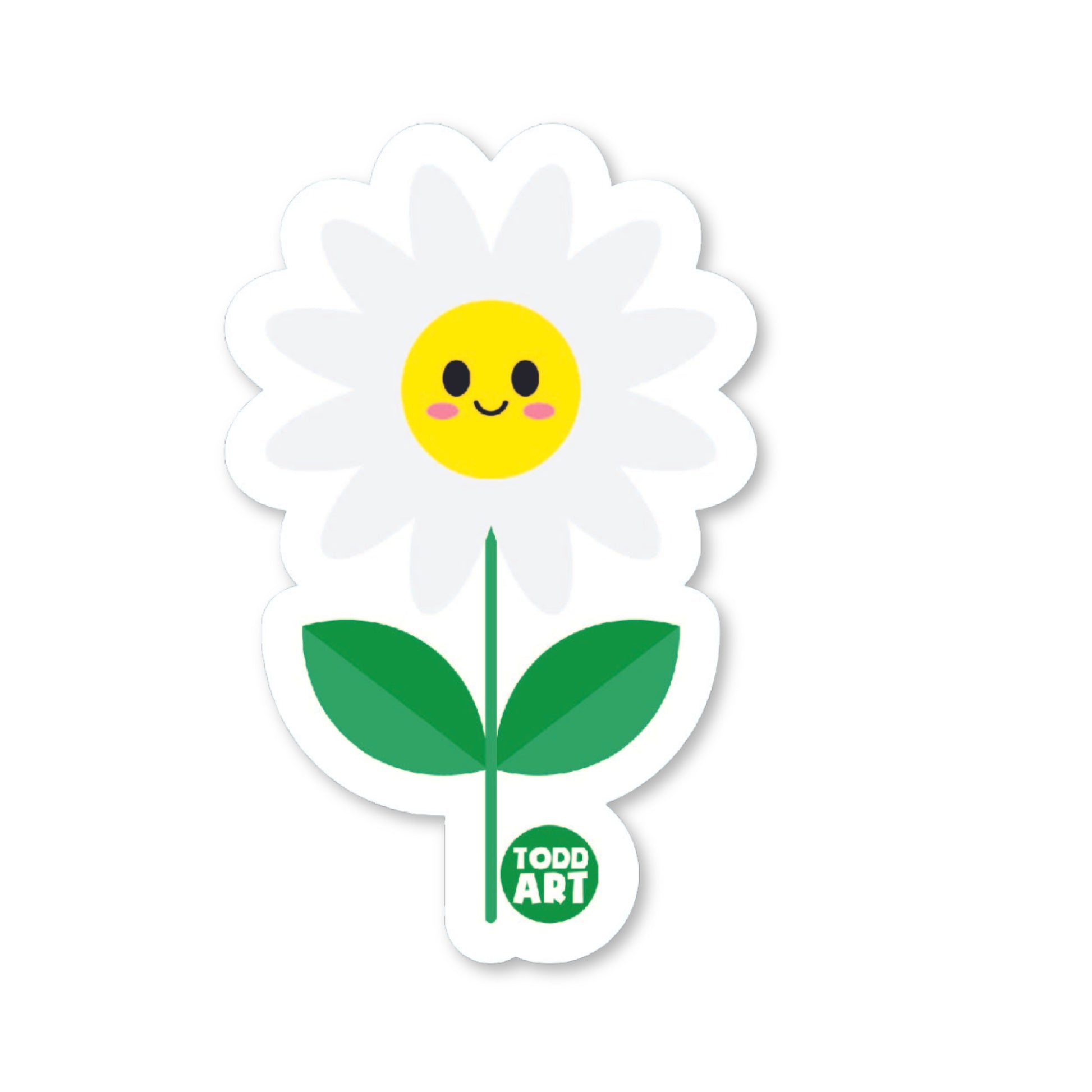Happy white daisy flower sticker with smiling yellow face