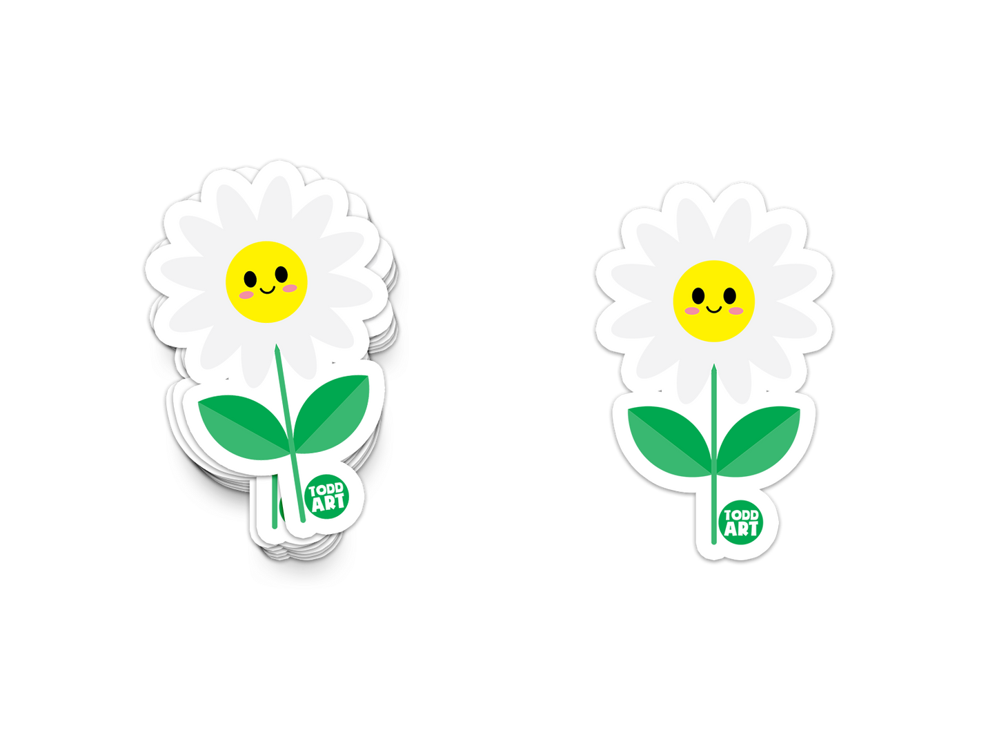 Happy white daisy flower sticker with smiling yellow face