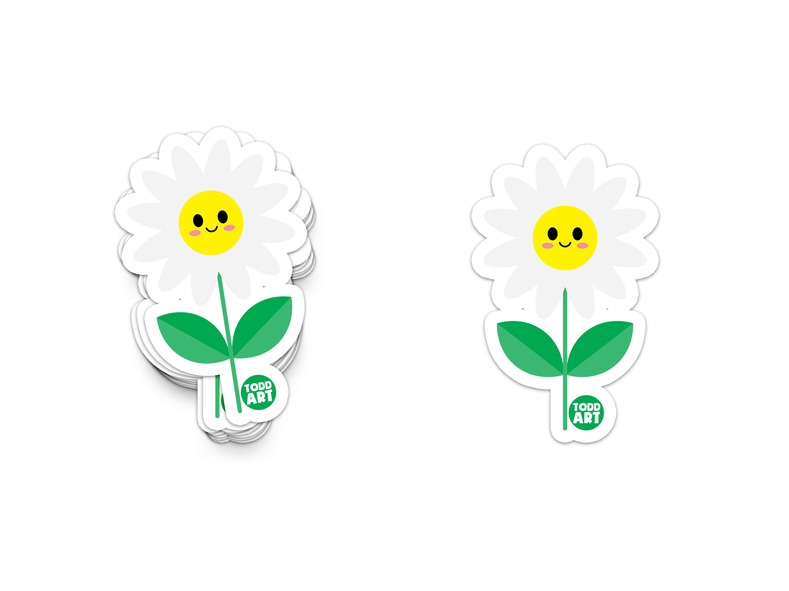 Happy white daisy flower sticker with smiling yellow face