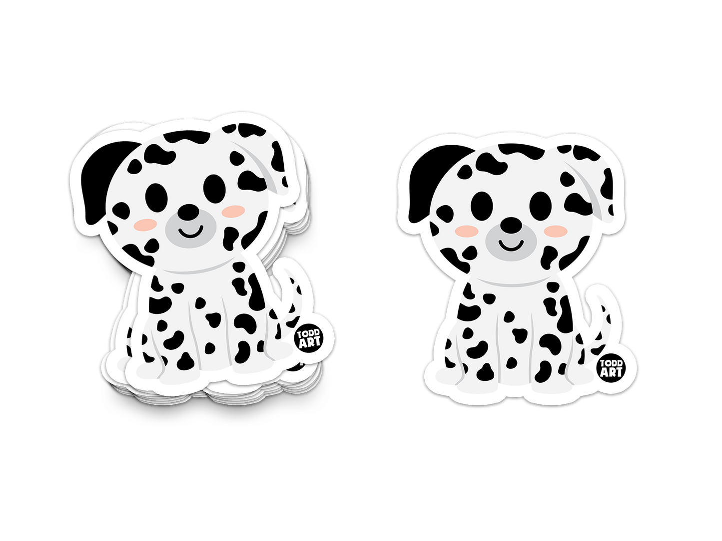 Cute dalmatian dog sticker with black spots and blushing cheeks