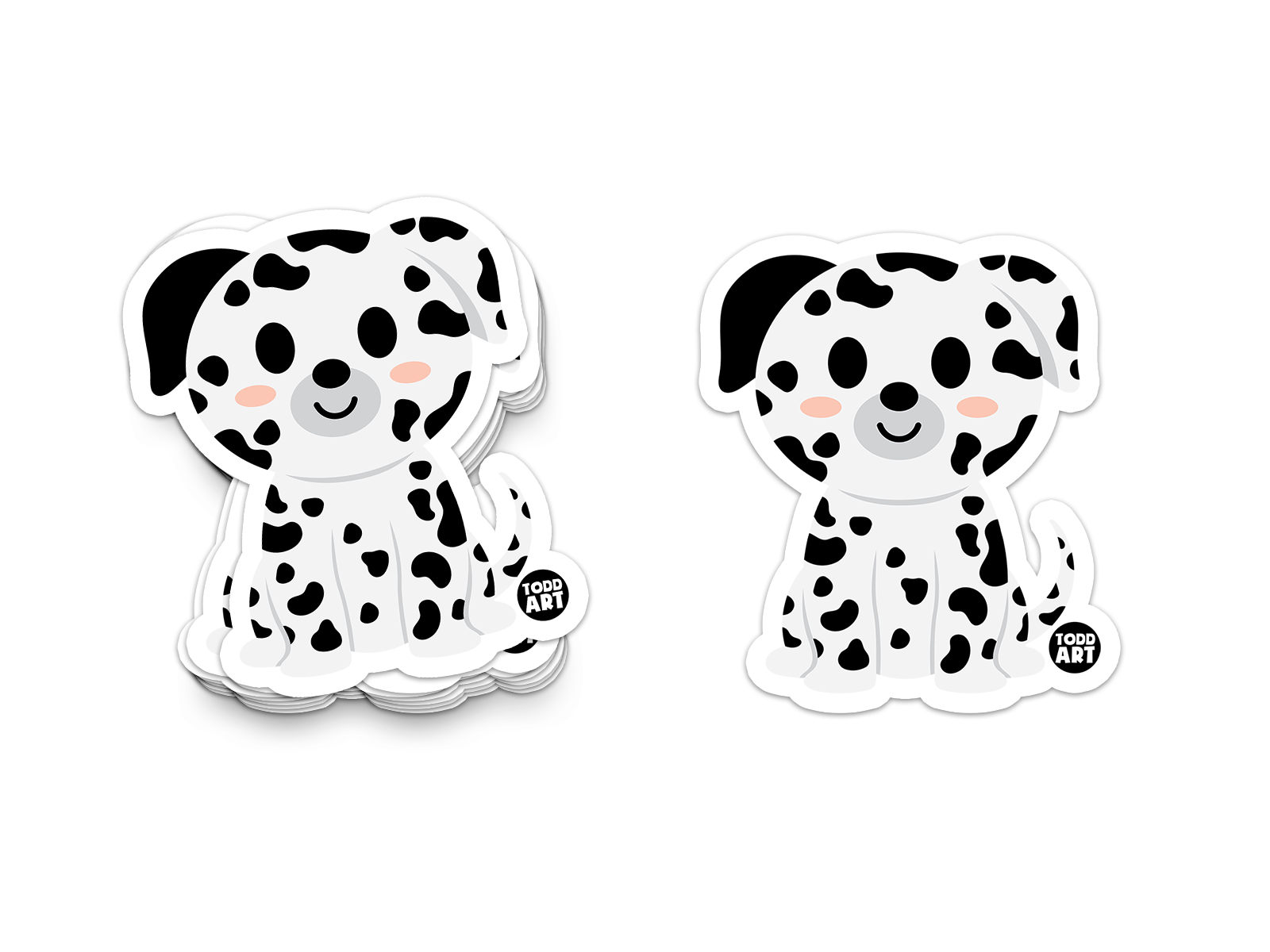 Cute dalmatian dog sticker with black spots and blushing cheeks