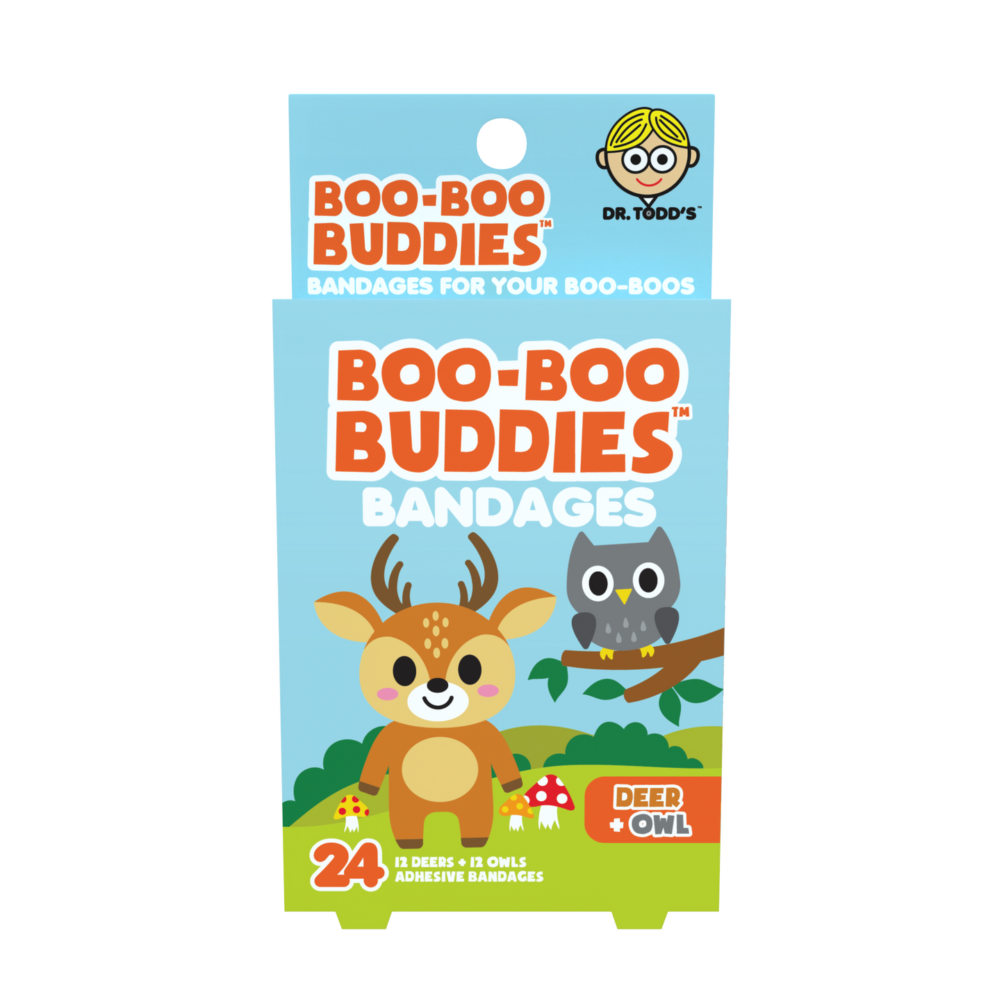 Deer & Owl Bandages for Kids – Waterproof, Latex-Free, 24 Count | Dr. Todd’s Boo-Boo Buddies®