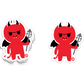 Cute red devil sticker with horns, wings, and a trident
