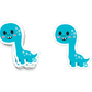 Smiling blue cartoon dinosaur sticker with chubby tail and pink cheeks