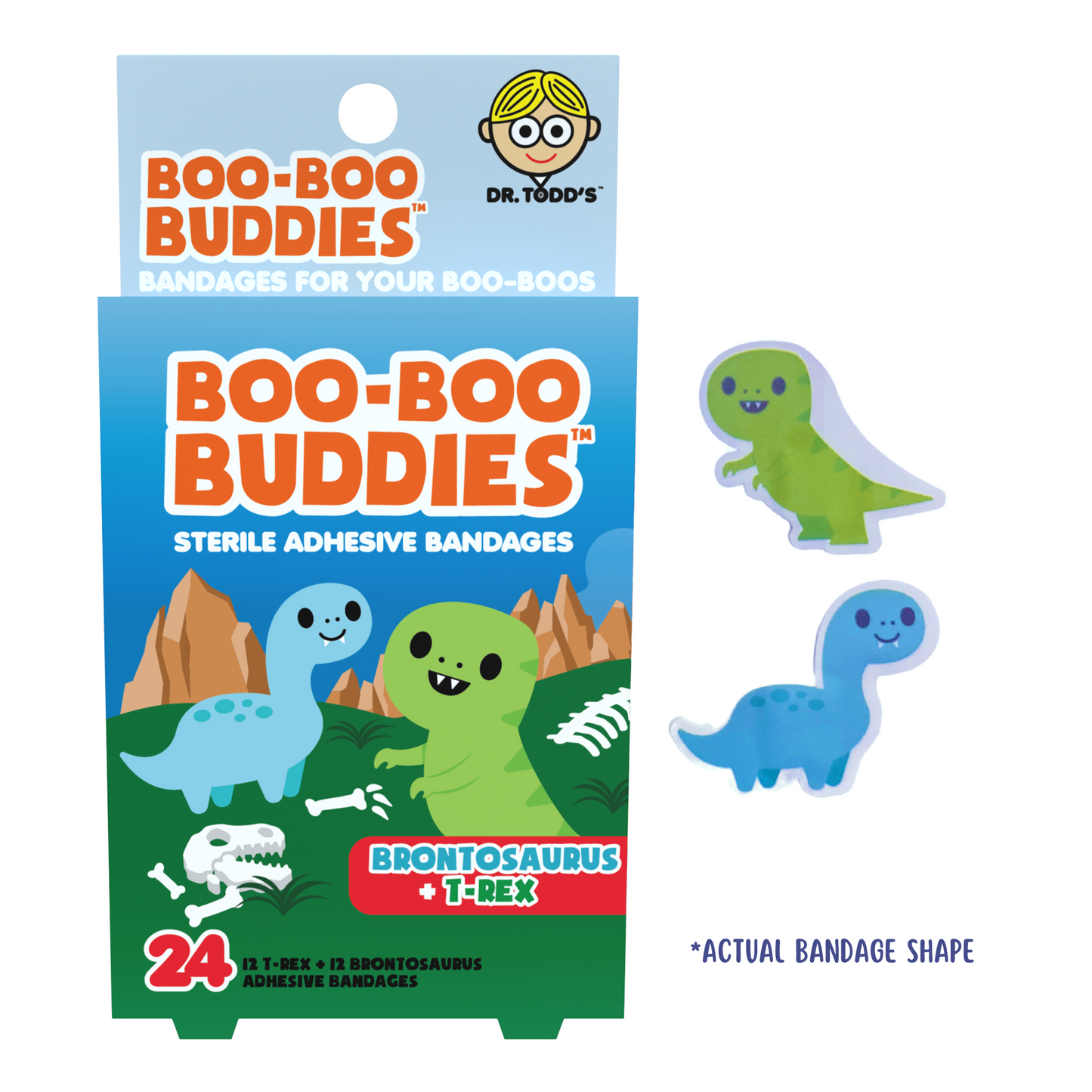 Dinosaur Bandages for Kids - Waterproof & Latex-Free (24-Count)
