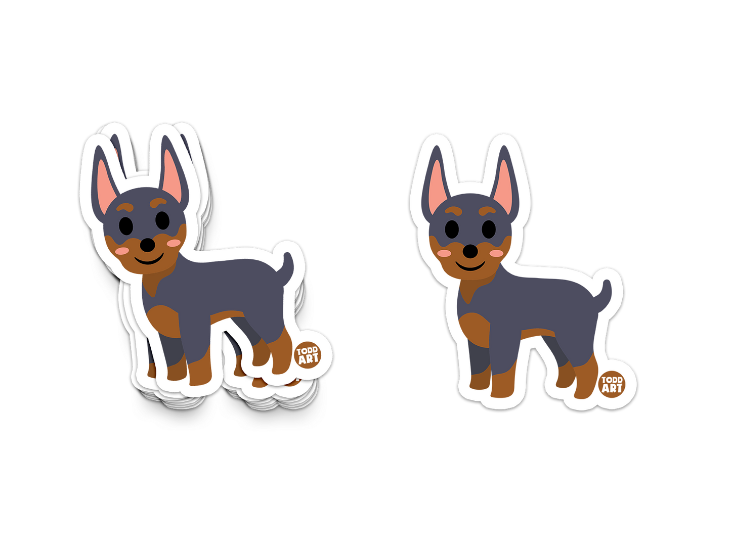 Friendly Doberman dog sticker with upright ears and pink cheeks