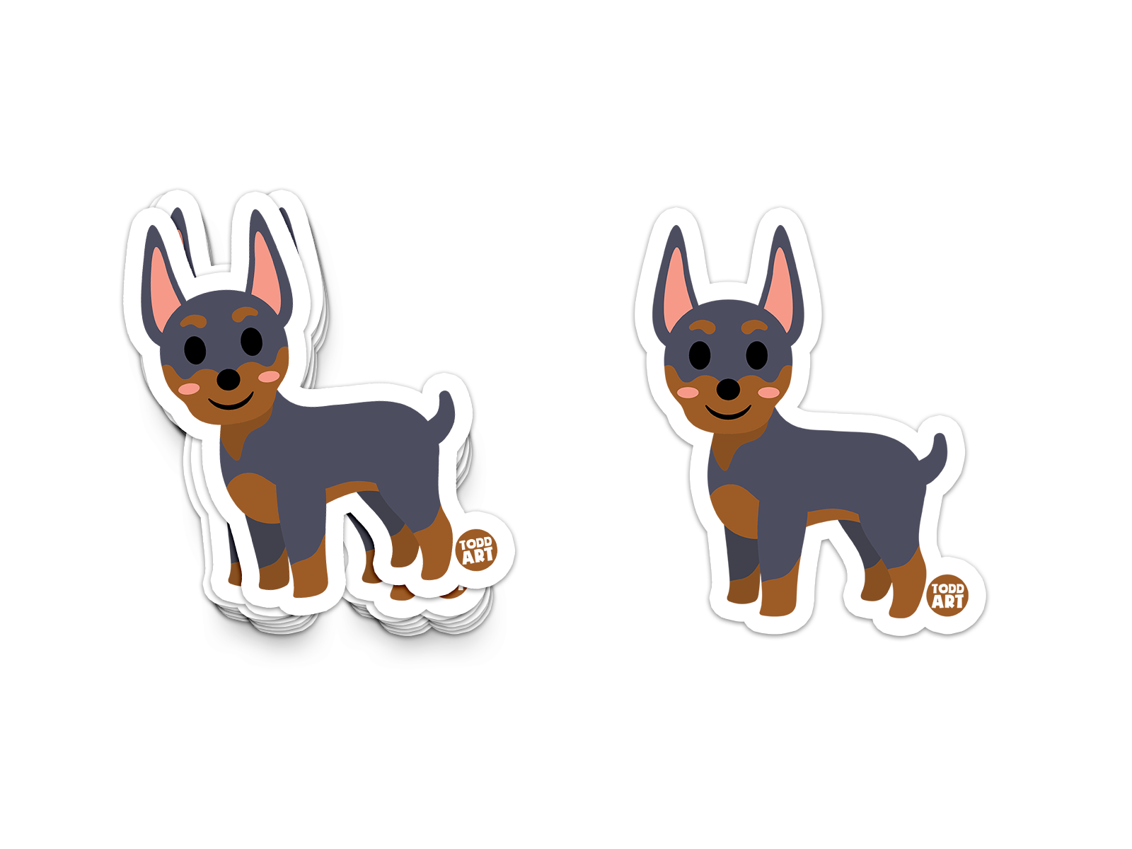 Friendly Doberman dog sticker with upright ears and pink cheeks