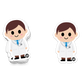 Smiling cartoon doctor sticker in white lab coat with stethoscope