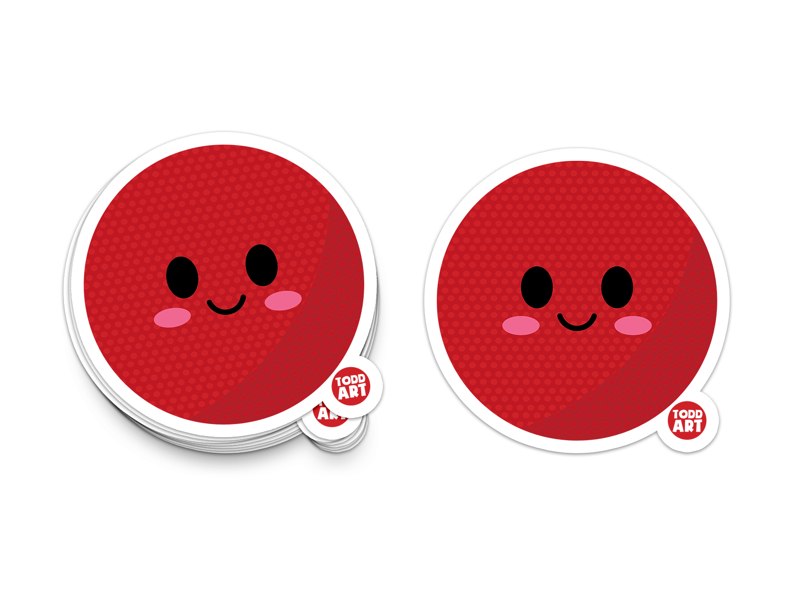 Round red dodgeball sticker with cute smiling face