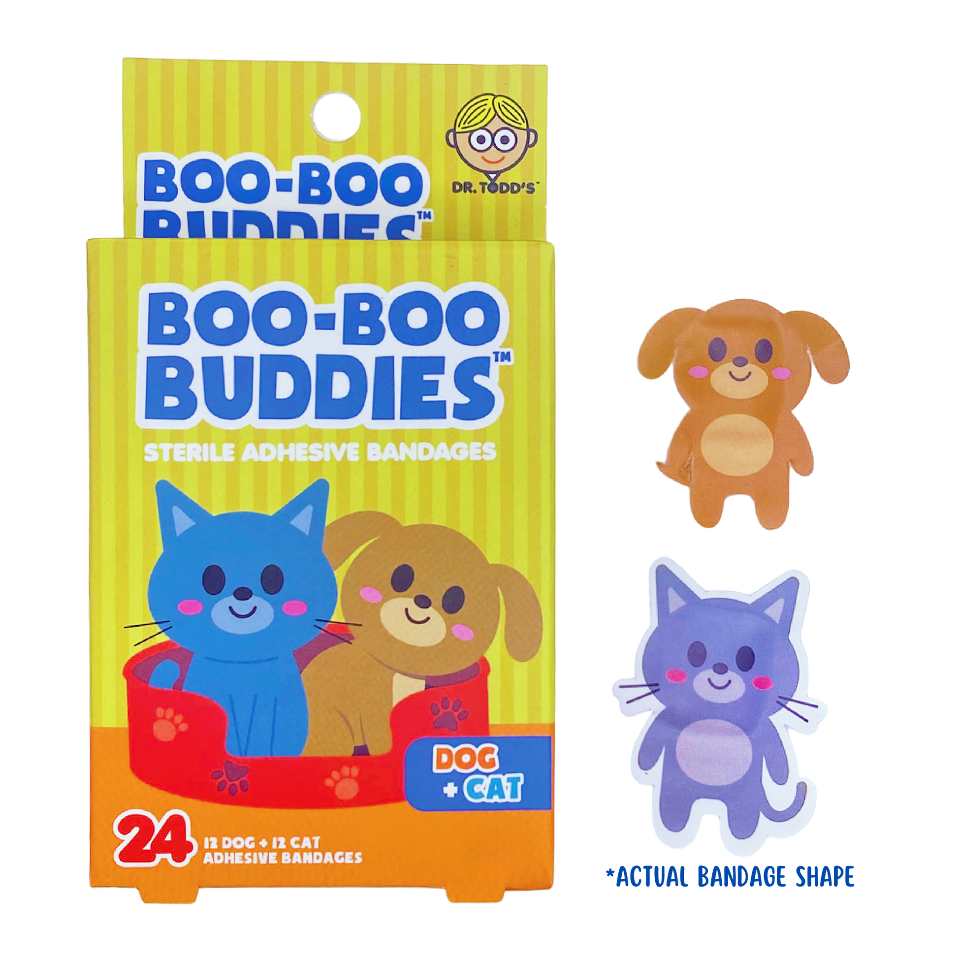 Dog and cat-shaped kids bandages – 24 count waterproof, latex-free by Dr. Todd’s Boo-Boo Buddies




