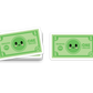 Funny smiling dollar bill sticker with green cartoon face
