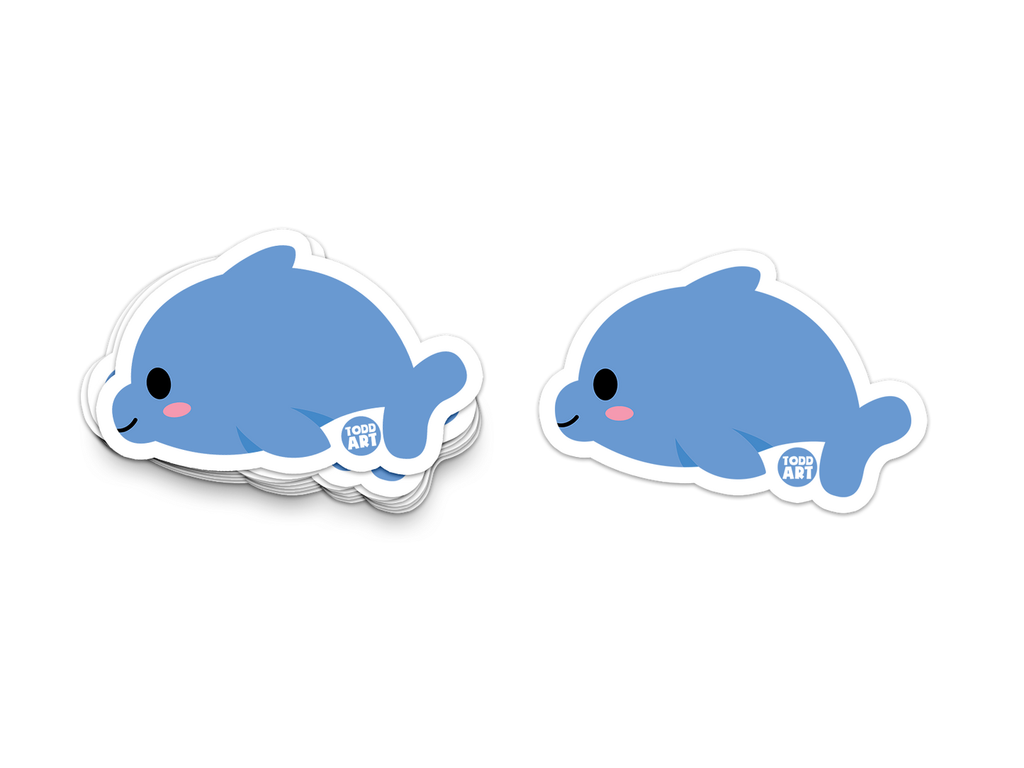 Cute blue dolphin sticker with blush cheeks and tiny smile
