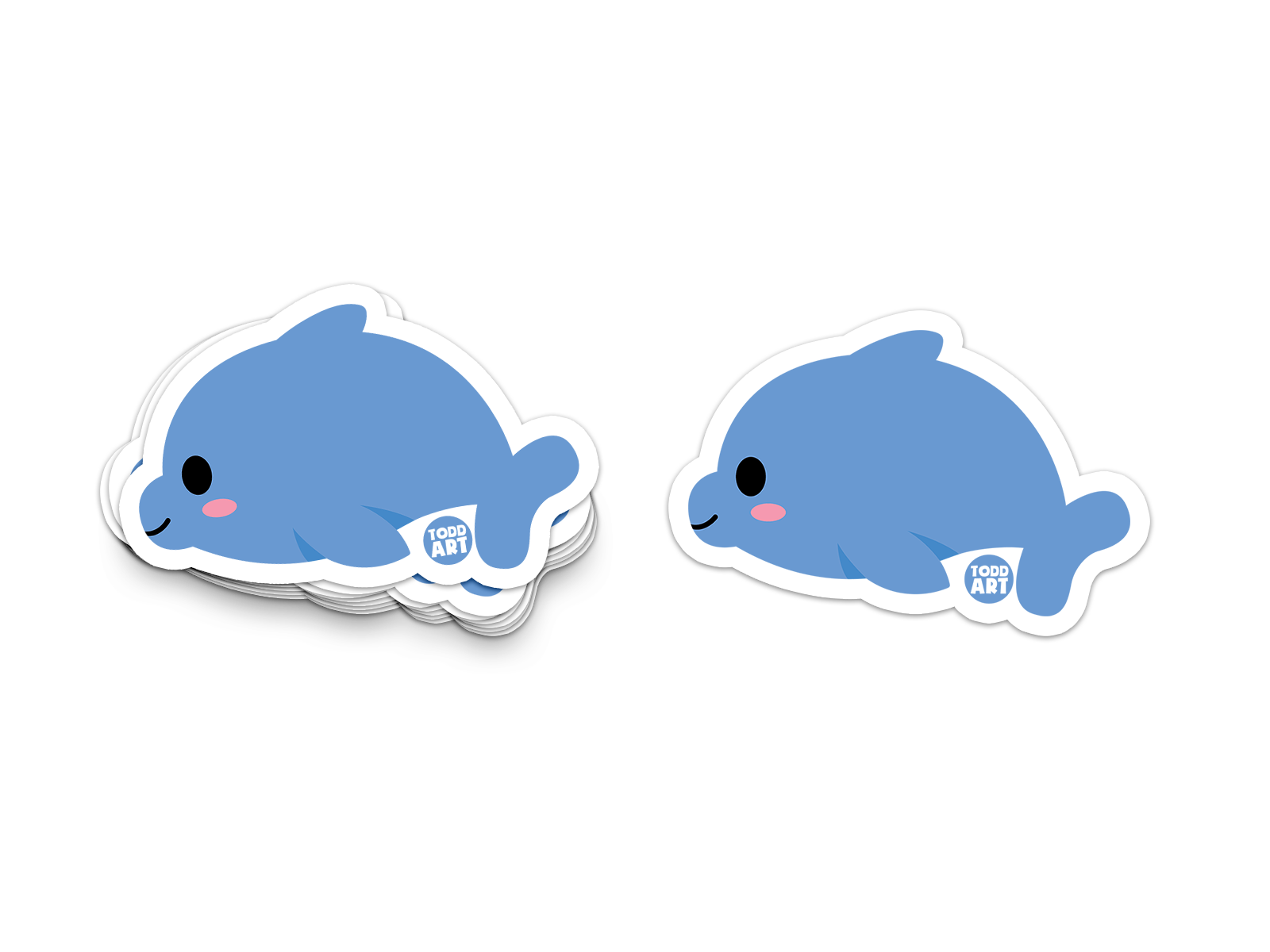 Cute blue dolphin sticker with blush cheeks and tiny smile
