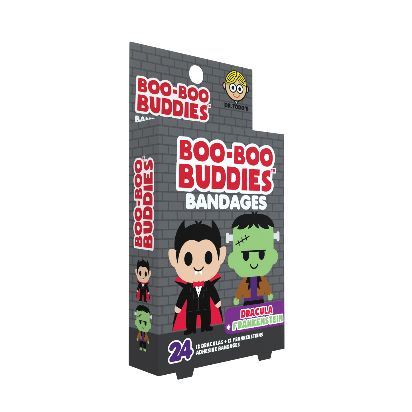 Dracula & Frankenstein Bandages for Kids – Waterproof, Latex-Free, 24 Count | Dr. Todd’s Boo-Boo Buddies®