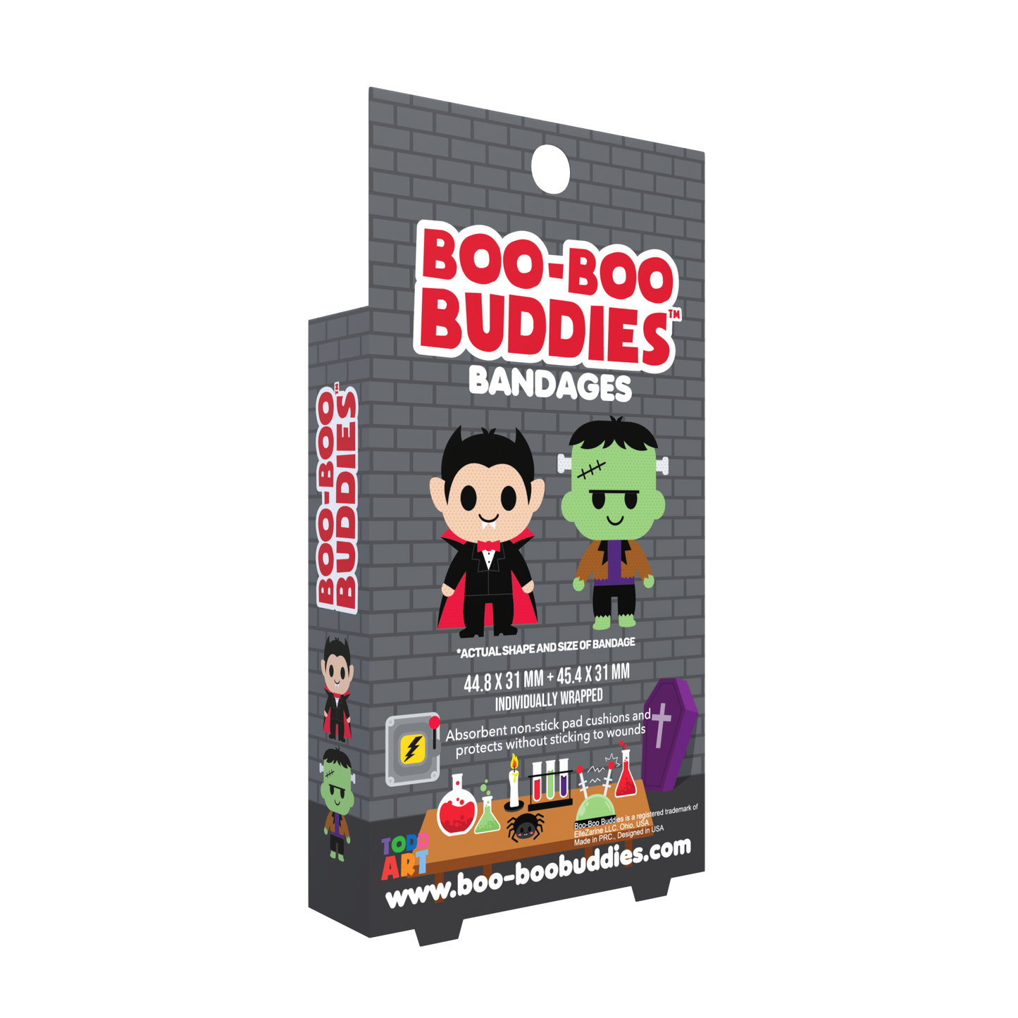Dracula & Frankenstein Bandages for Kids – Waterproof, Latex-Free, 24 Count | Dr. Todd’s Boo-Boo Buddies®