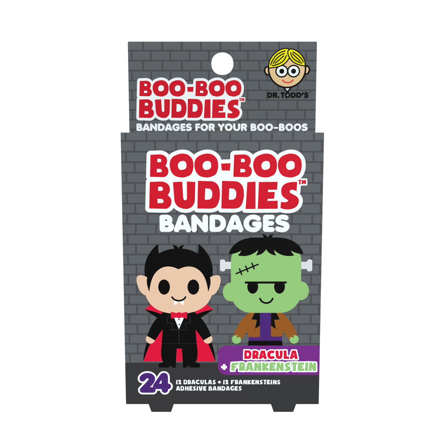 Dracula & Frankenstein Bandages for Kids – Waterproof, Latex-Free, 24 Count | Dr. Todd’s Boo-Boo Buddies®