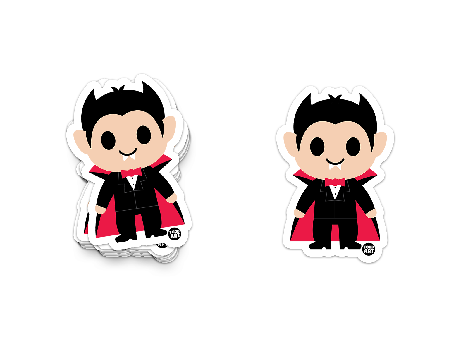 Funny vampire Dracula sticker with red cape and fangs
