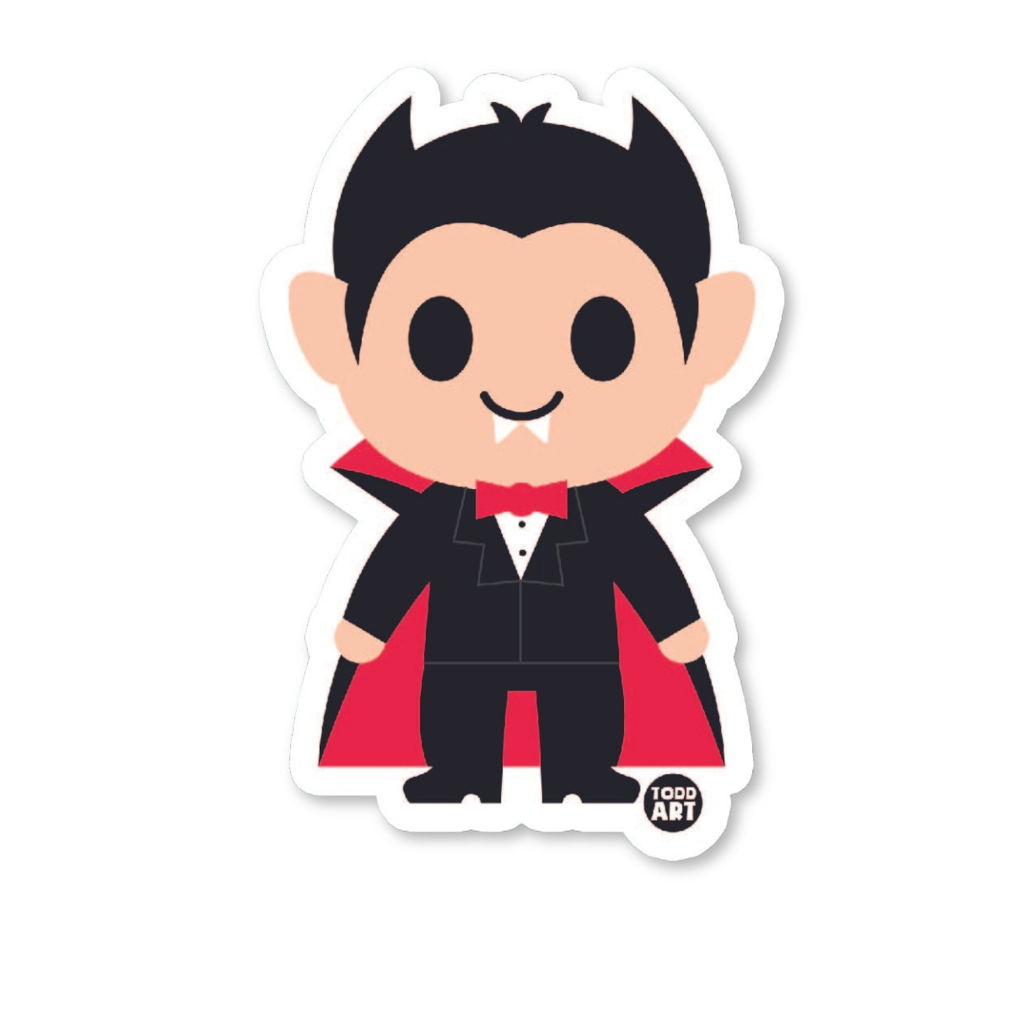 Funny vampire Dracula sticker with red cape and fangs
