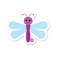 Purple and blue dragonfly sticker with smiling face and wide wings
