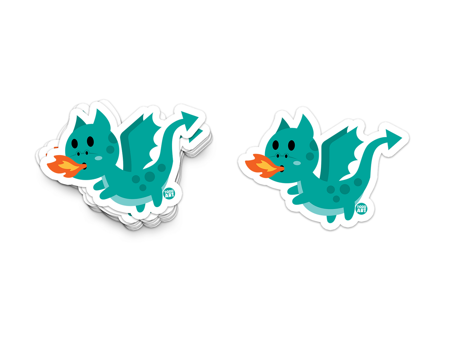 Cute teal dragon blowing fire with playful cartoon wings
