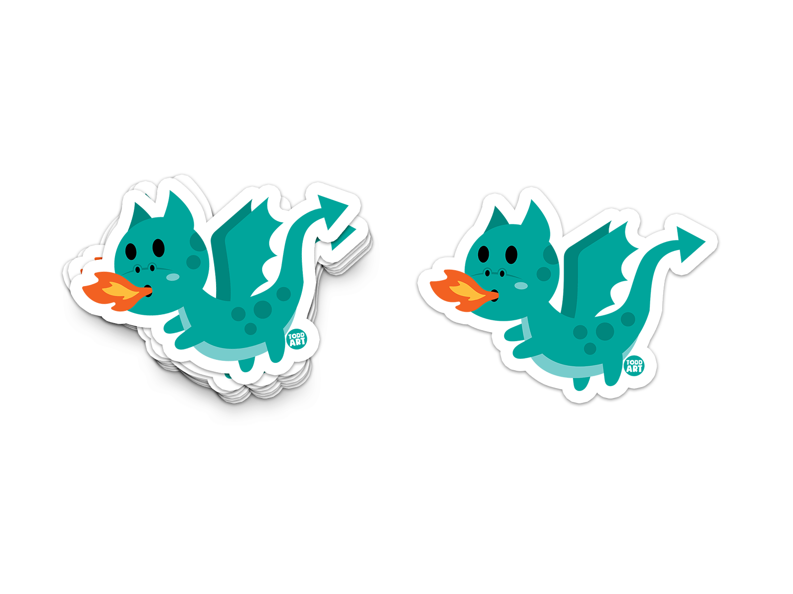 Cute teal dragon blowing fire with playful cartoon wings
