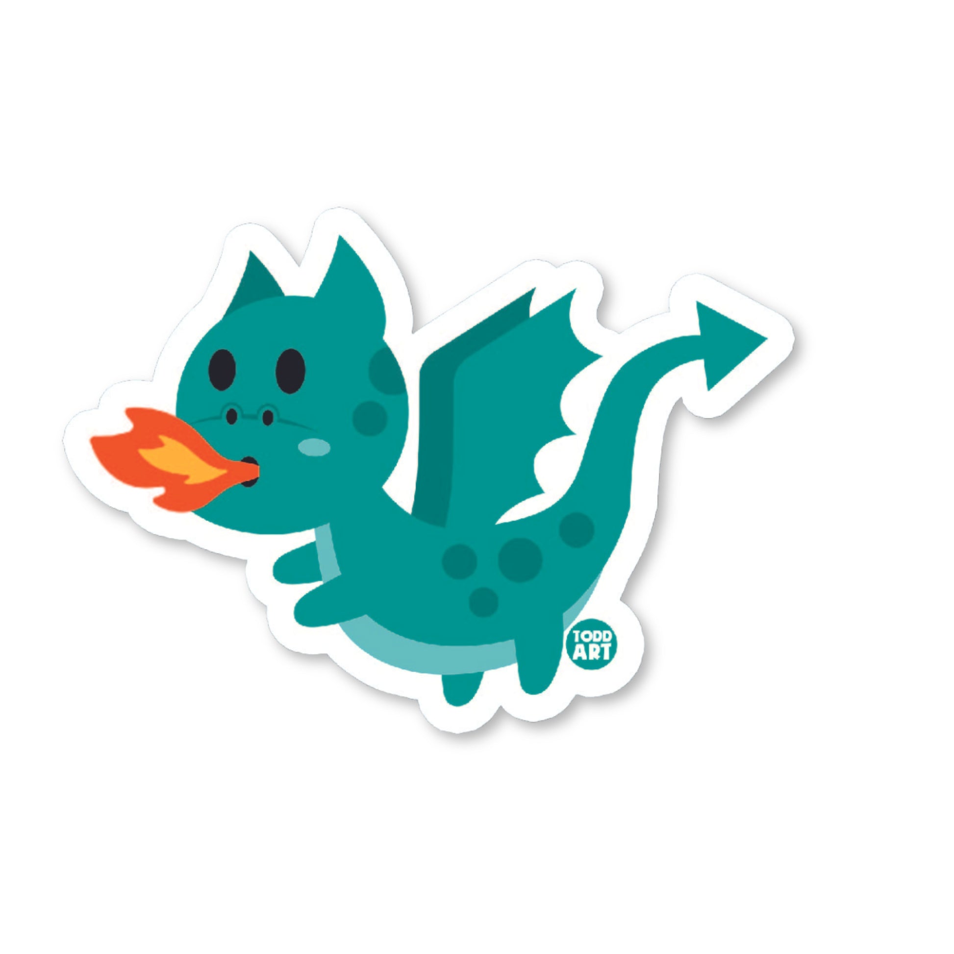 Cute teal dragon blowing fire with playful cartoon wings

