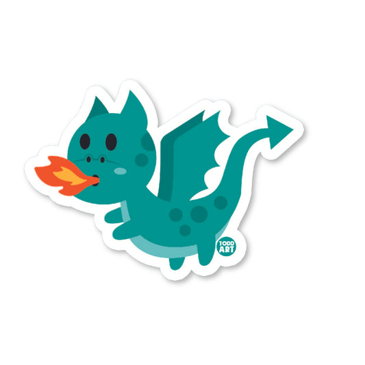 Cute teal dragon blowing fire with playful cartoon wings

