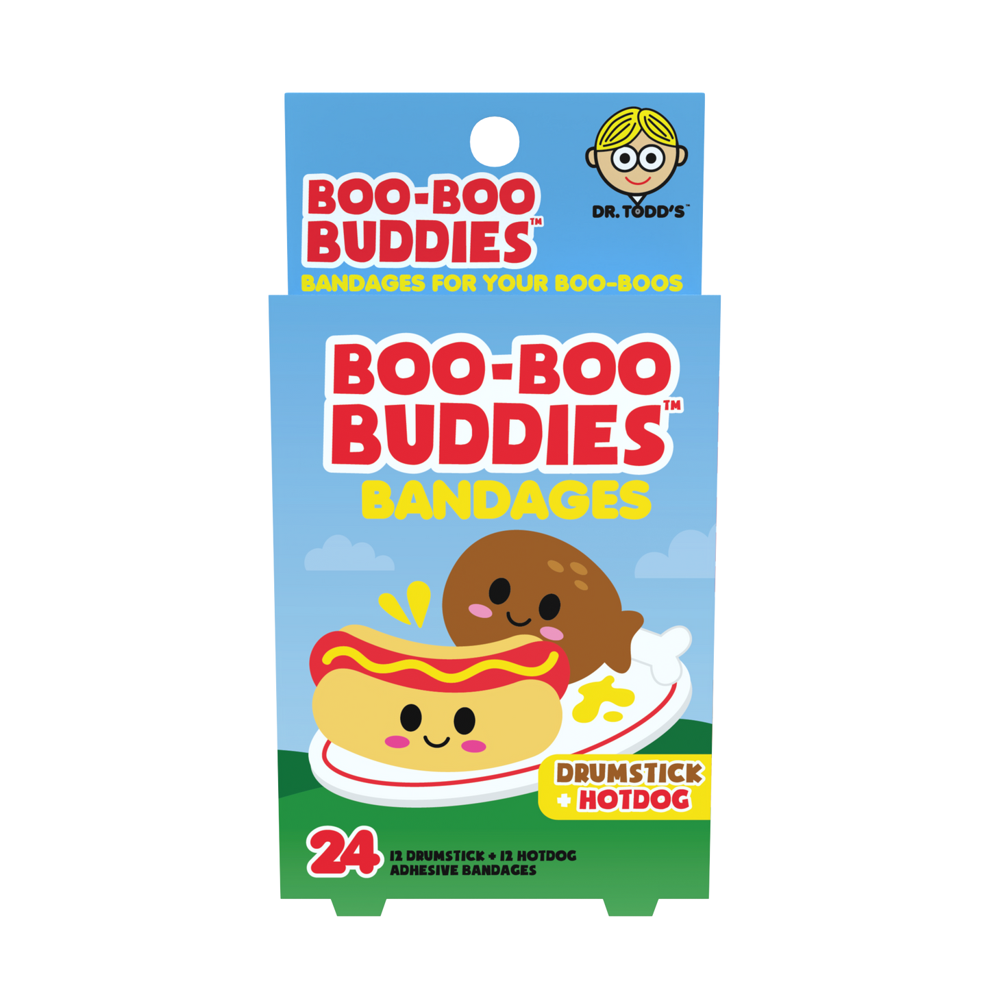 Drumstick & Hot Dog Bandages for Kids – Waterproof, Latex-Free, 24 Count | Dr. Todd’s Boo-Boo Buddies®