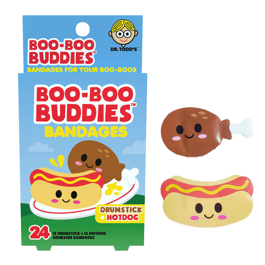 Drumstick & Hot Dog Bandages for Kids – Waterproof, Latex-Free, 24 Count | Dr. Todd’s Boo-Boo Buddies®
