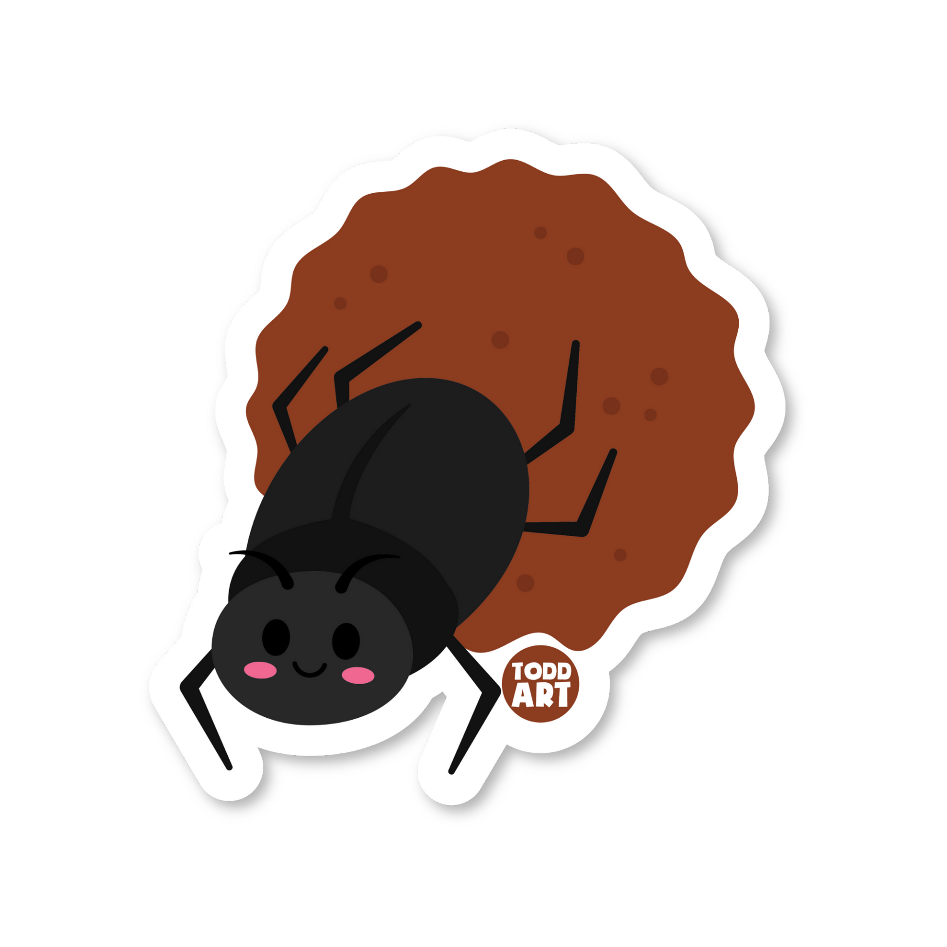 Cute dung beetle pushing a dirt ball sticker – funny bug vinyl sticker from Boo Boo Buddies

