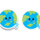 Cute smiling Earth sticker with continents and rosy cheeks
