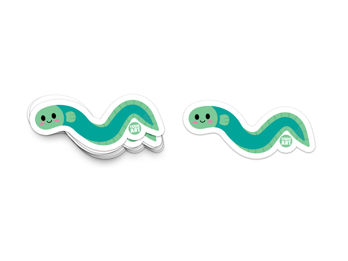 Adorable green eel sticker with a happy face and blushing cheeks
