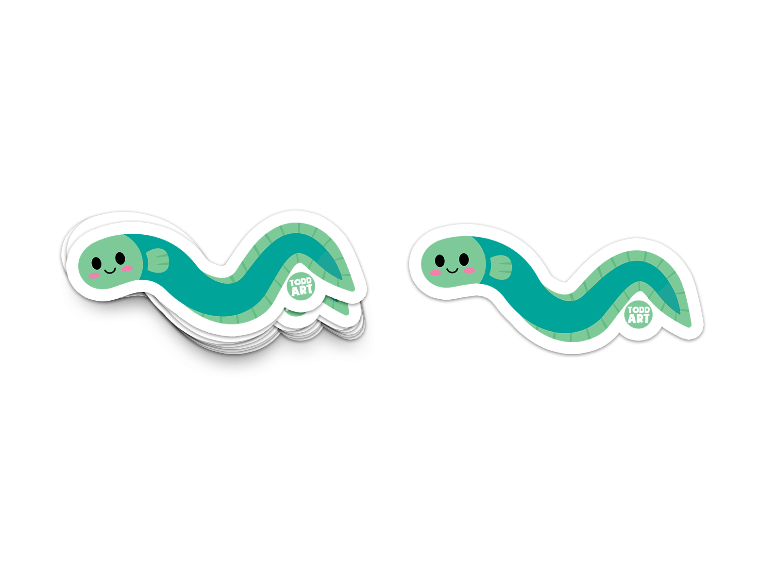 Adorable green eel sticker with a happy face and blushing cheeks
