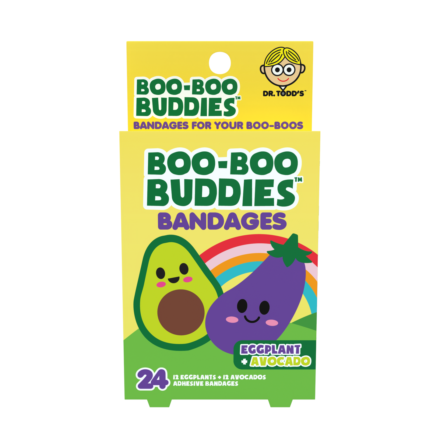 Eggplant & Avocado Bandages for Kids – Waterproof, Latex-Free, 24 Count