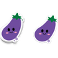 Smiling purple eggplant sticker with green leafy top and blush cheeks

