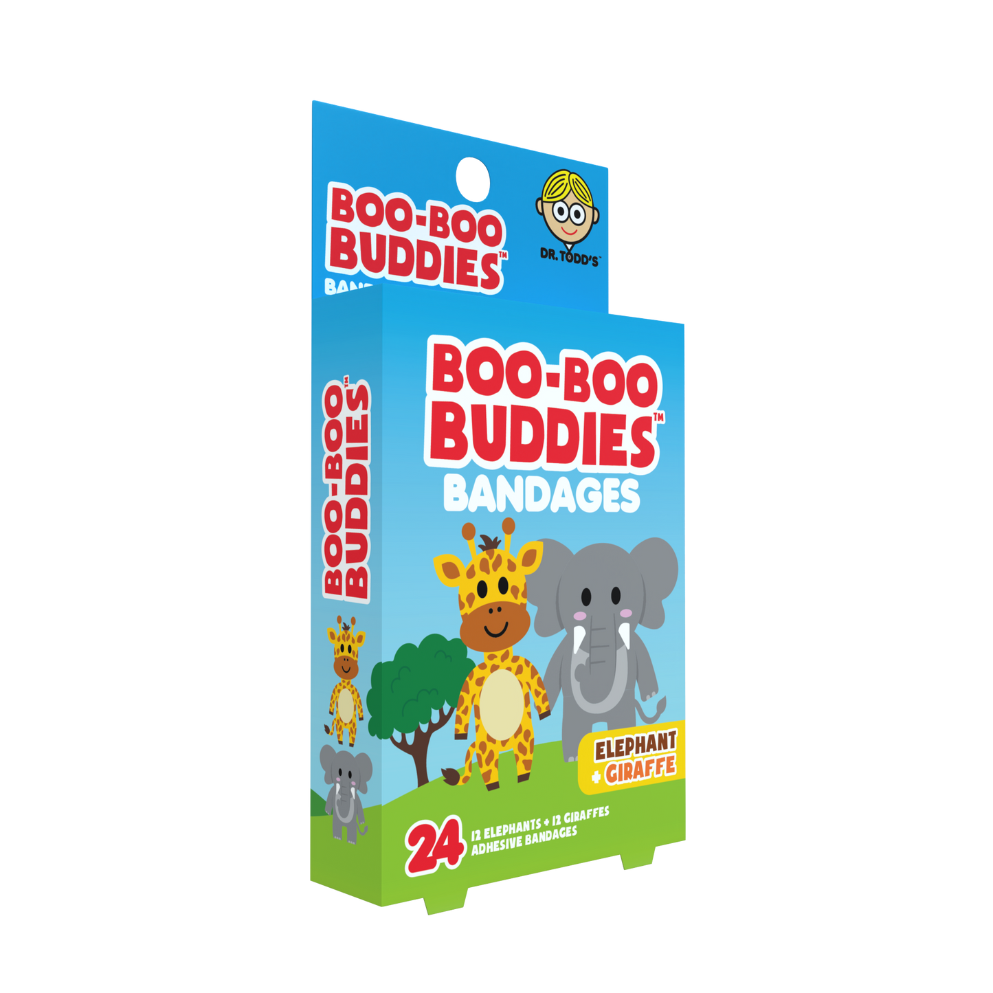 Elephant & Giraffe Bandages for Kids – Waterproof, Latex-Free, 24 Count | Dr. Todd’s Boo-Boo Buddies®