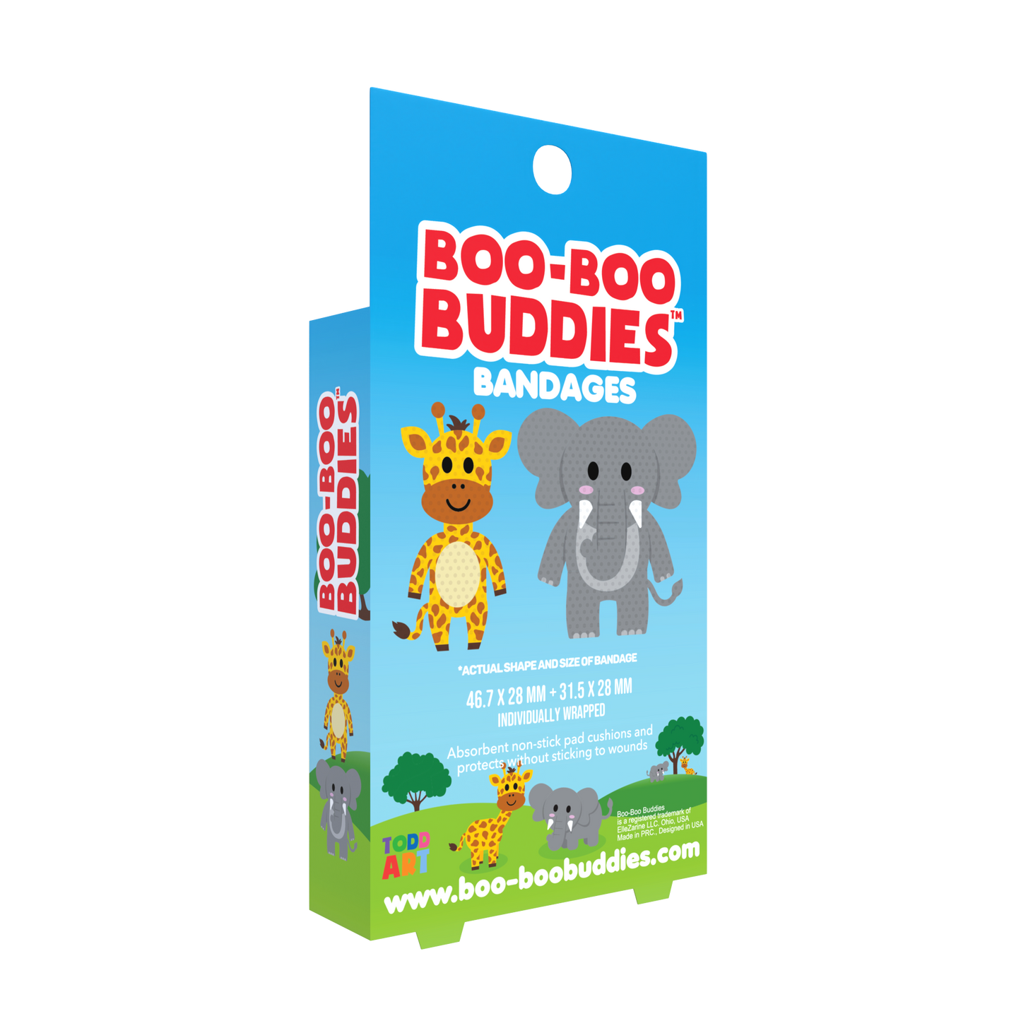 Elephant & Giraffe Bandages for Kids – Waterproof, Latex-Free, 24 Count | Dr. Todd’s Boo-Boo Buddies®