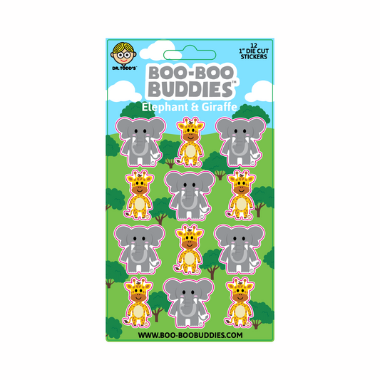 Adorable 1-inch vinyl stickers with a cheerful elephant and giraffe—perfect for safari-themed crafts, bottles, and party favors.