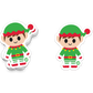Festive Christmas elf sticker in red and green with striped pants
