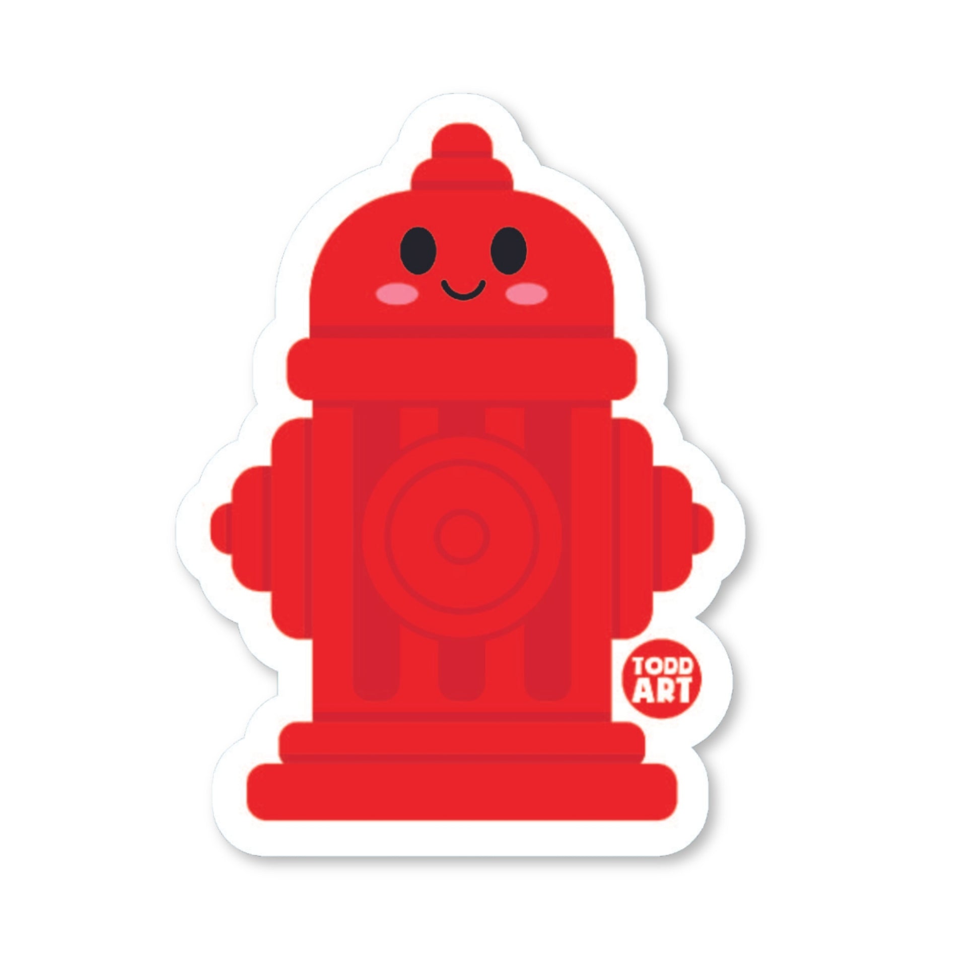 Red fire hydrant sticker with cute happy face and pink cheeks
