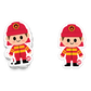 Adorable fireman sticker in red and yellow uniform with helmet
