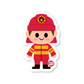 Adorable fireman sticker in red and yellow uniform with helmet
