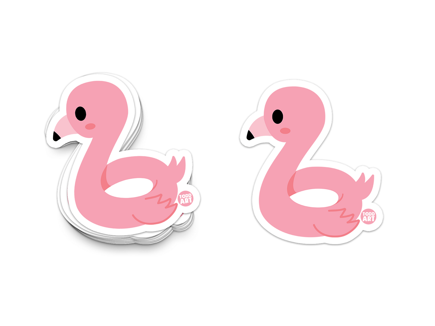 Pink flamingo floatie sticker with soft curves and cute eye
