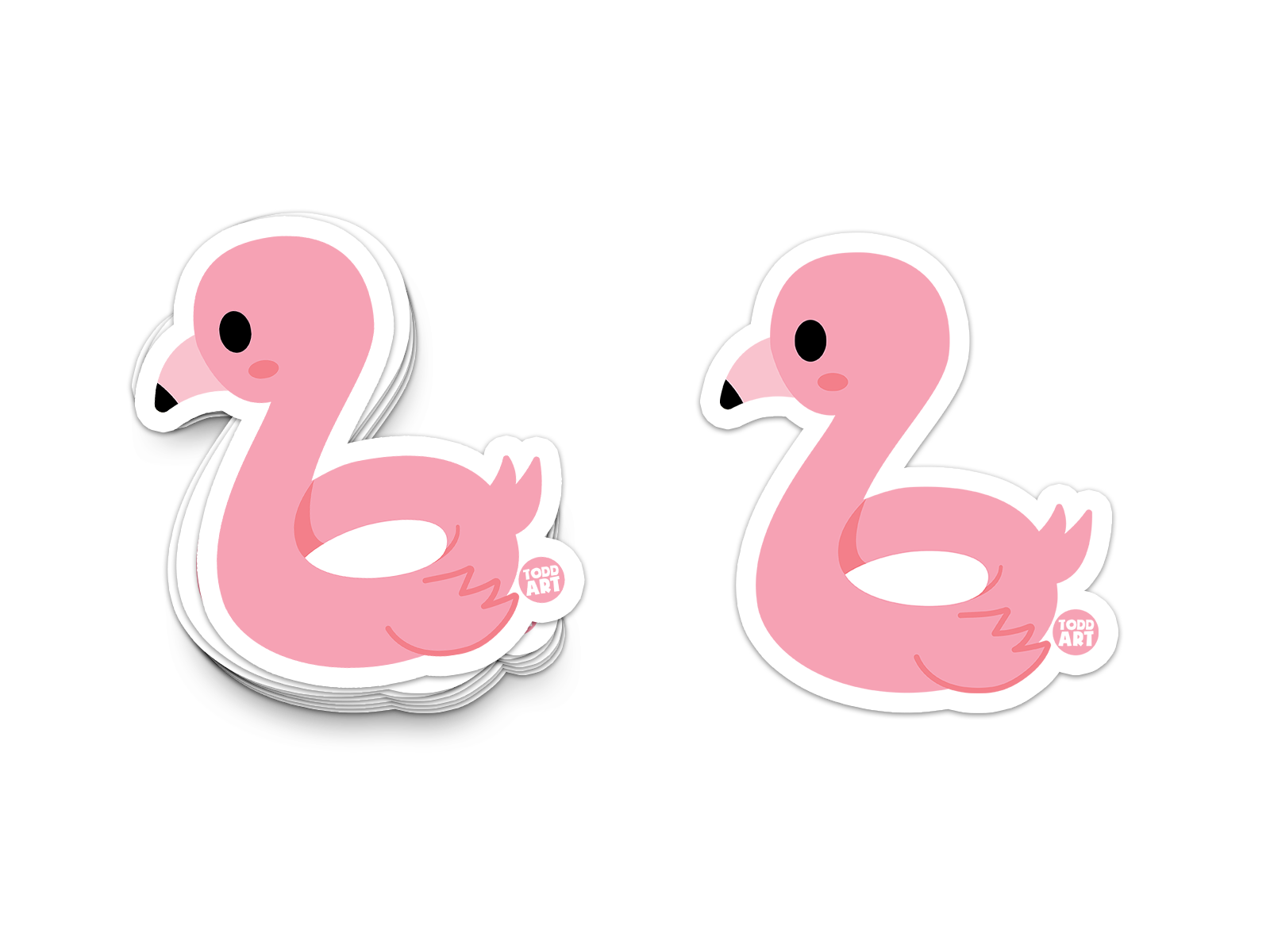 Pink flamingo floatie sticker with soft curves and cute eye
