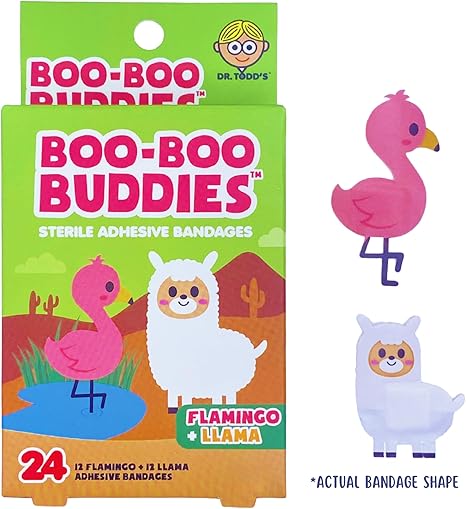 2-Pack Boo Boo Buddies™ Flamingo + Llama Bandages – 48 Ct | Fun Adhesive Bandages for Kids | Latex-Free, Waterproof, Durable First Aid for Sensitive Skin
