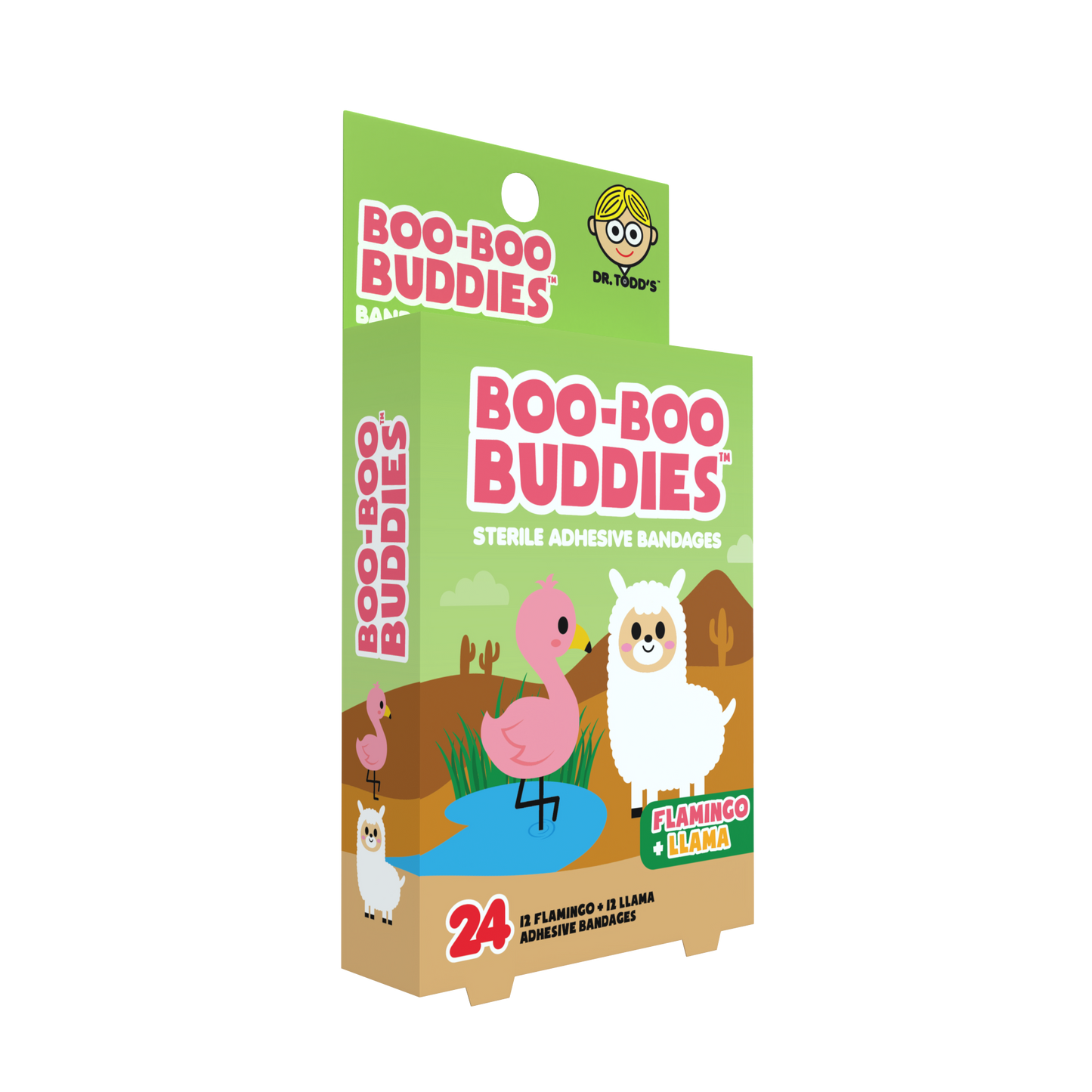 Flamingo &  Llama Bandages for Kids – Waterproof, Latex-Free, 24 Count | Dr. Todd’s Boo-Boo Buddies®