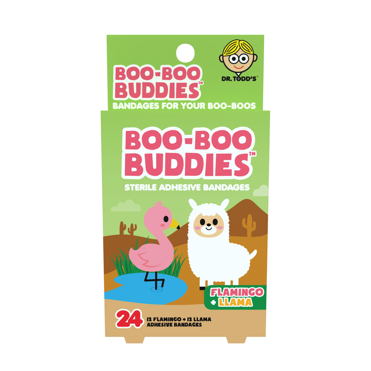 Flamingo &  Llama Bandages for Kids – Waterproof, Latex-Free, 24 Count | Dr. Todd’s Boo-Boo Buddies®