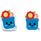 Blue flower pot sticker with colorful smiling flowers
